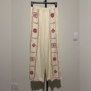 Princess Polly Cream and Red Embroidered Pants